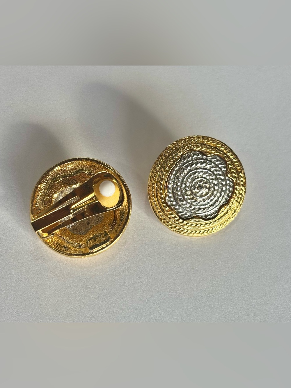 Park Lane Gold and Silver Spiral Rope Button Clip Earrings
